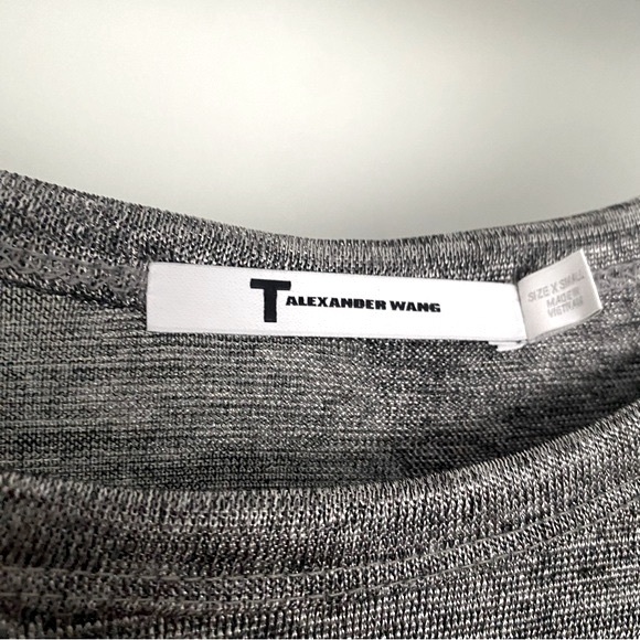 T by Alexander Wang heathered gray long sleeve metallic split back top XS - Picture 3 of 7